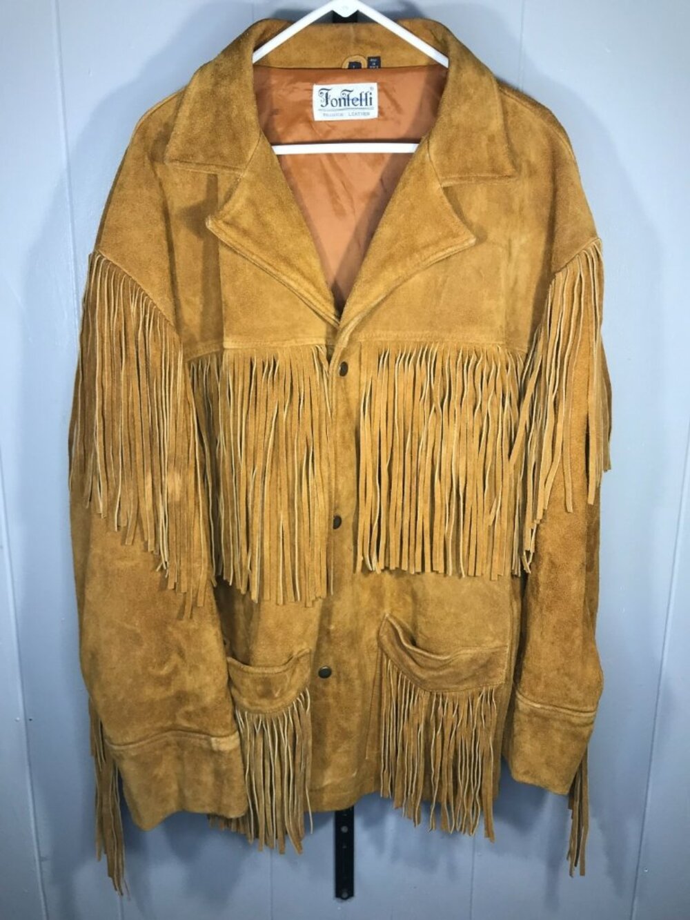 Vtg 80s Buckskin Suede Western Jacket Mens LG Fringe Cowboy Southwestern Leather